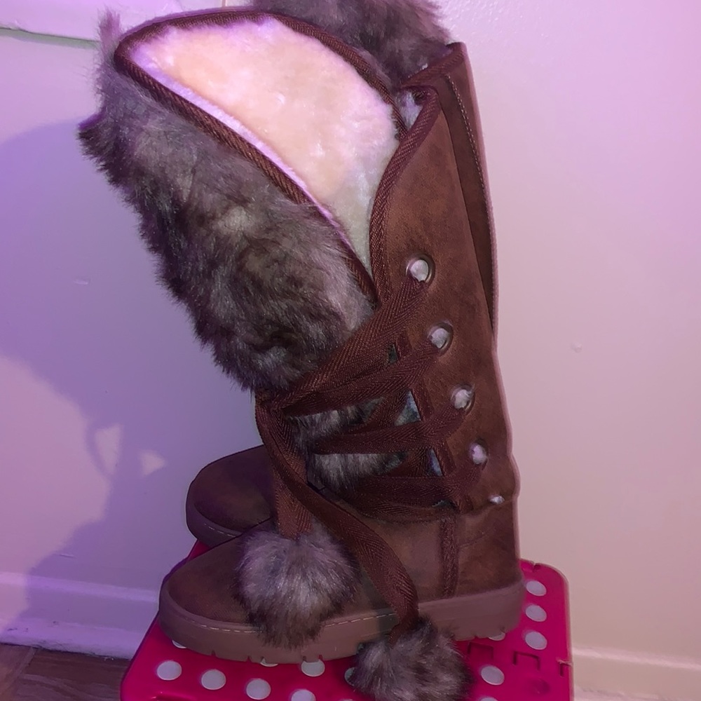 Tan winter knee boots